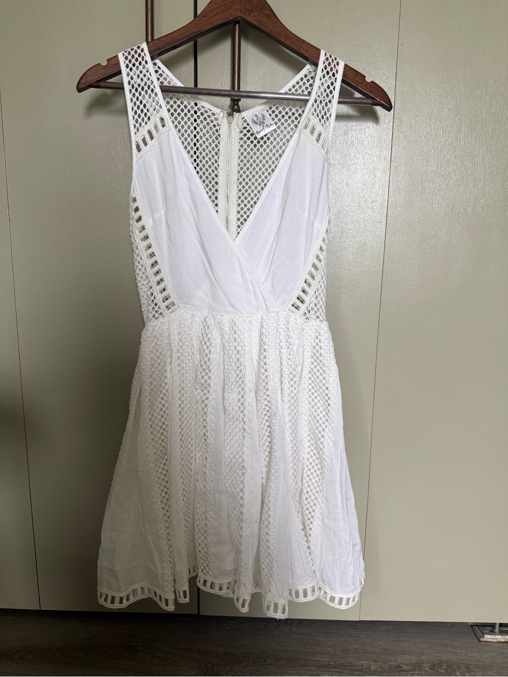 Angel Biba White Crochet Mesh Fit & Flare Mini Dress Size 8